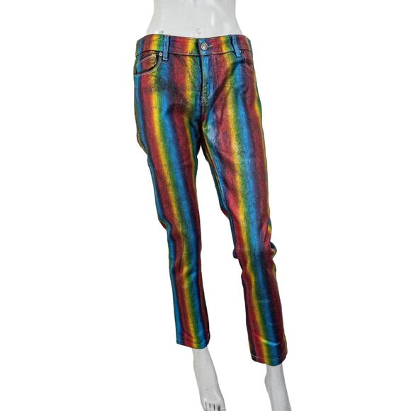 Vintage LIP SERVICE Metallic Rainbow Stripe Jeans Ankle Size 32 - Picture 1 of 12